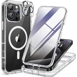 Miracase Magnetic for iPhone 16 Pro Max Case 6.9'' [Compatible with MagSafe] Full-Body Phone case with Built-in Glass Screen Protector& Camera Protector,Drop Proof 16 Pro Max Cover,Clear Glitter